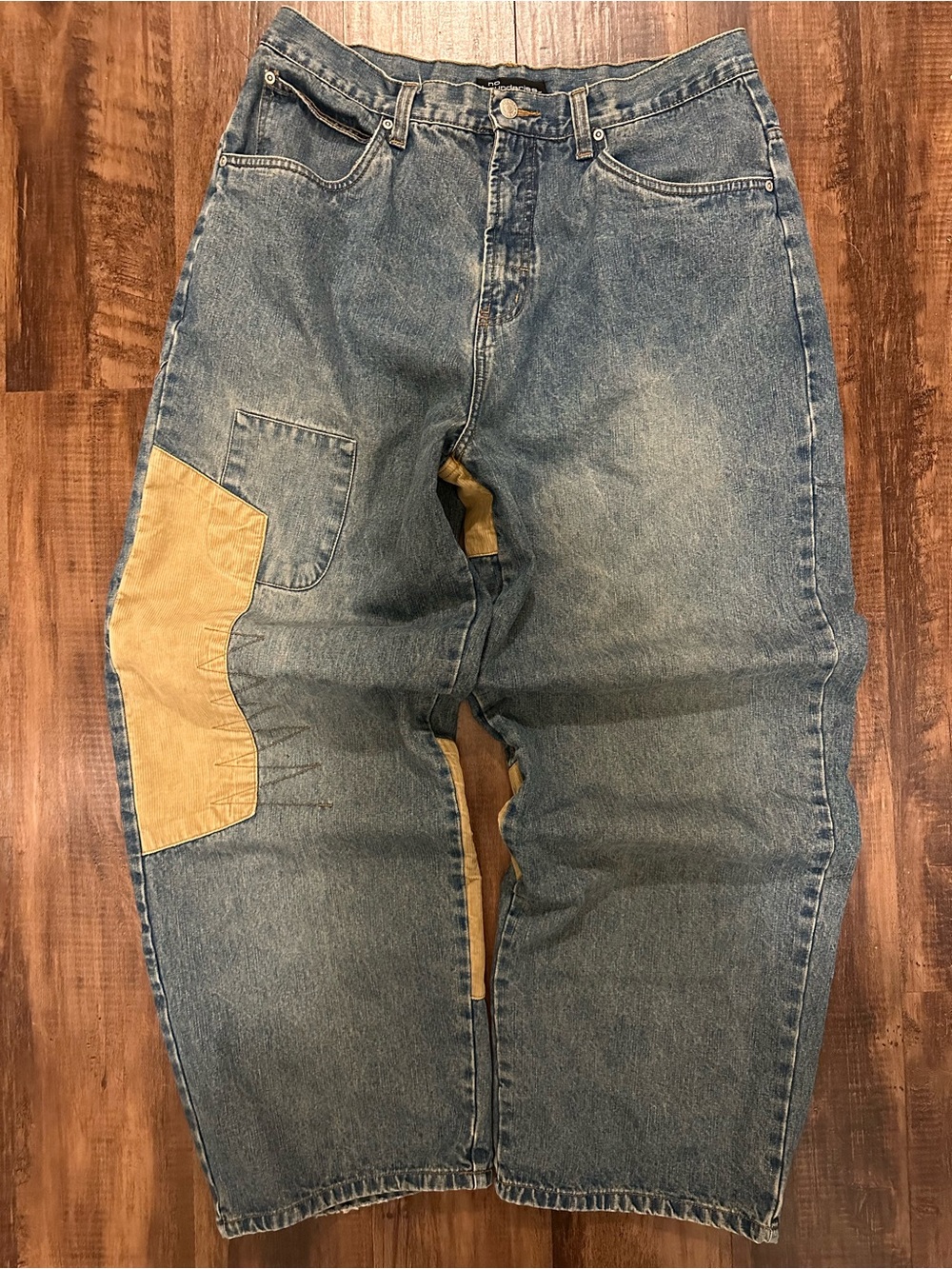 Y2K No boundaries Men's Blue Denim Carpenter Jeans with Tan Patchwork